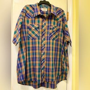 Ruddock Western Blue Tan Plaid Pearl Snap Big Tall Mens size 3XL Made in USA